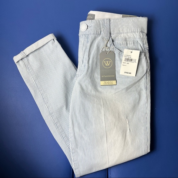 Wit & Wisdom Light Blue Stripped Distressed Ankle Skimmers Ab Solutions Pants - Picture 16 of 16